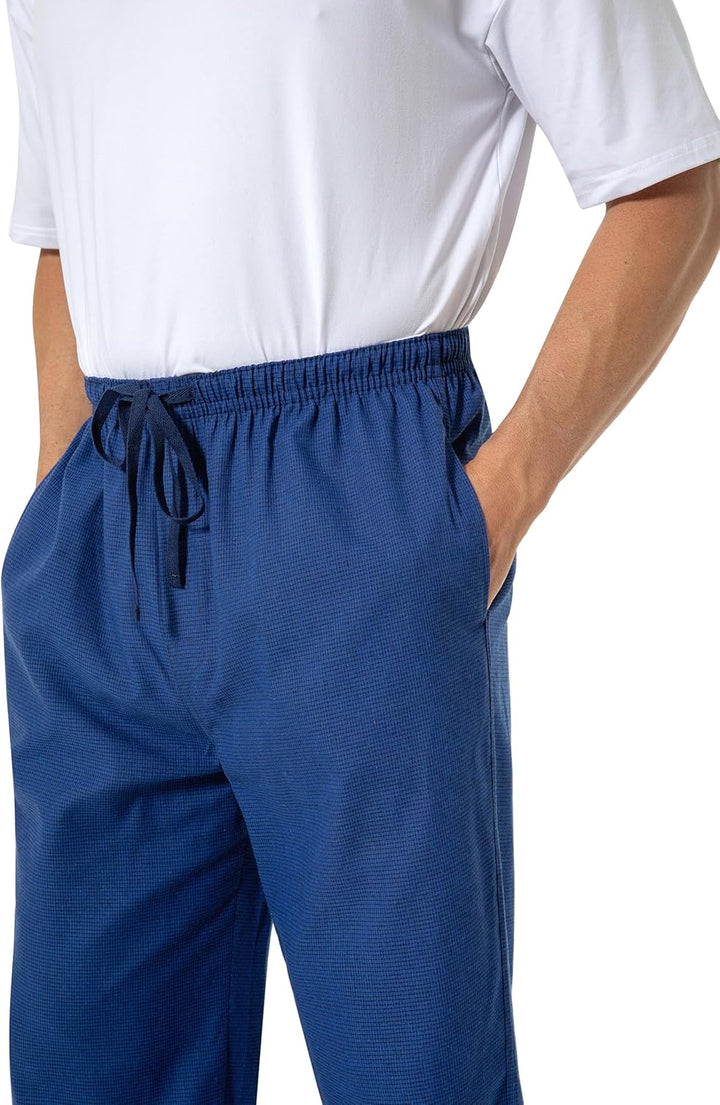 Jveyvth Herren 100% Baumwolle Pyjamahose, Gewebte kariert Schlafhose Loungewear Pyjama Hose mit Tasc