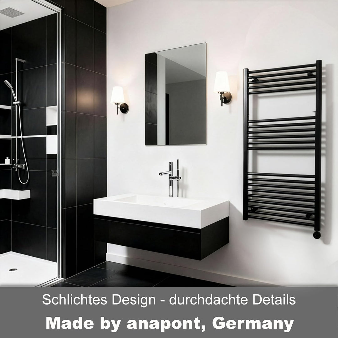 anapont elektrischer Badheizkörper 1175x600 - WiFi APP - schwarz - Handtuchheizkörper - Badheizung e