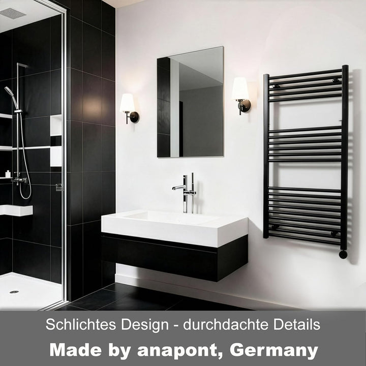 anapont elektrischer Badheizkörper 1175x600 - WiFi APP - schwarz - Handtuchheizkörper - Badheizung e