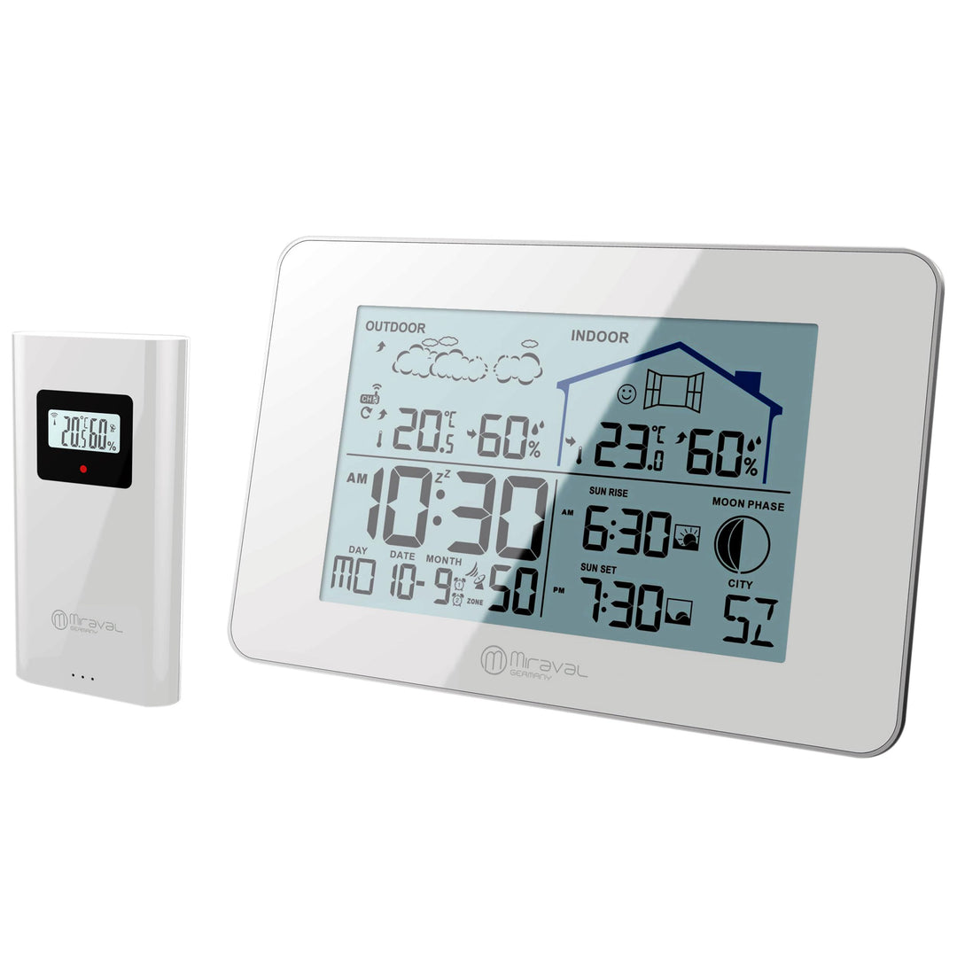 Miraval Funkwetterstation mit Aussensensor Datumsanzeige Mondphase Sonnenaufgang Indoor & Outdoor Lu