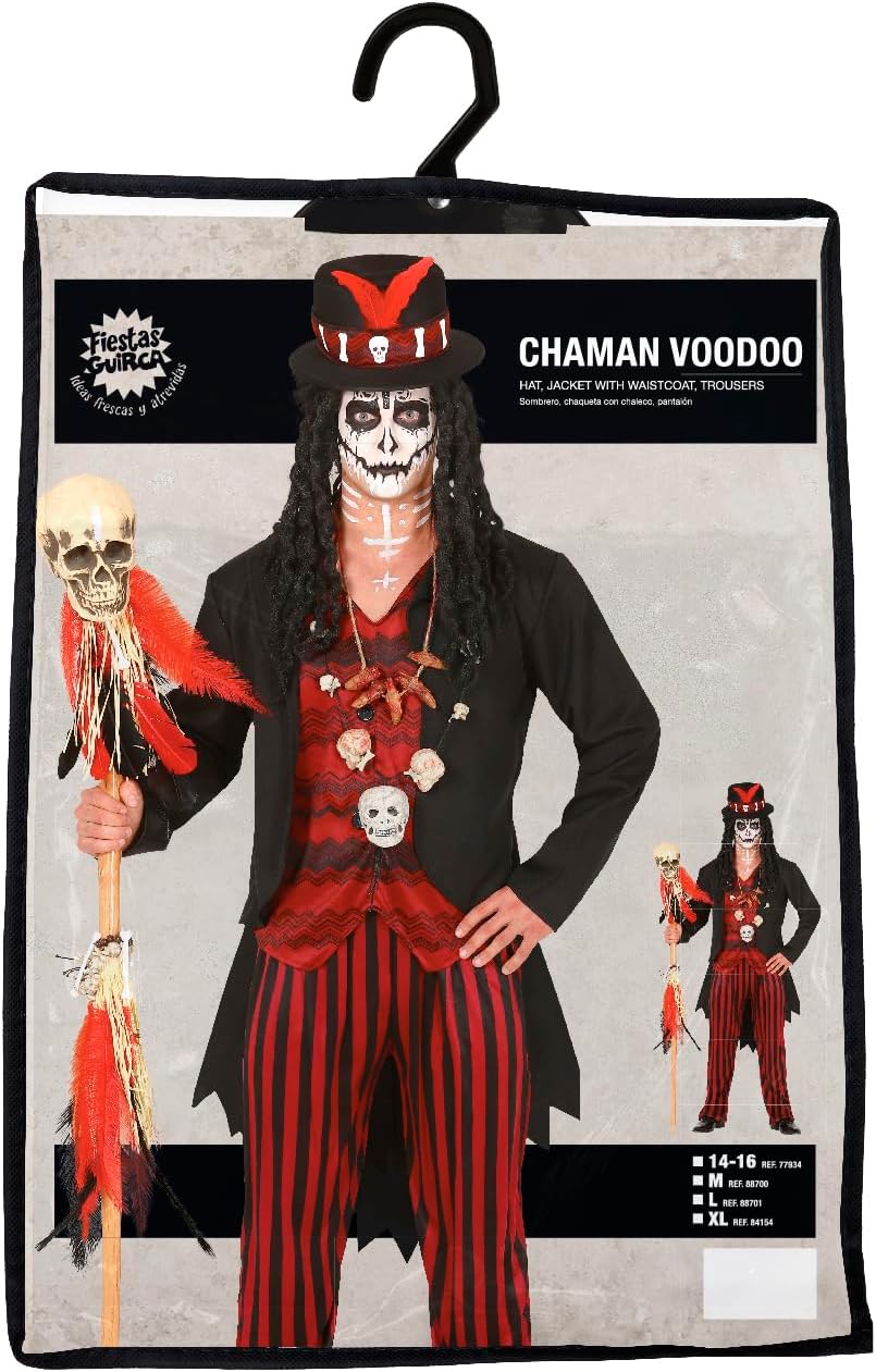 FIESTAS GUIRCA Voodoo Schamane Halloween Kostüm Herren – Hexer Kostüm inklusive Voodoo Doctor Zylind