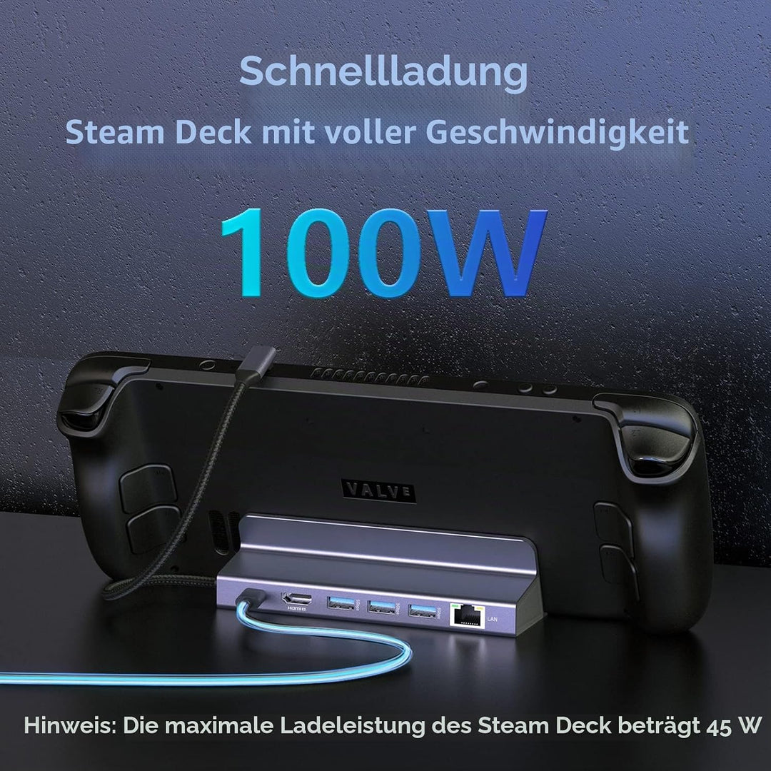 6 in 1 Steam Deck Docking Station, AYCLIF Steam Deck Dock mit 3*USB 3.0, 1 Gbps Ethernet, HDMI 4K@60