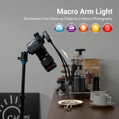 JJC Makro Arm Licht, LED Kamera Licht mit Integriertem Akku, 5600K 24000Lux 10 Stufen einstellbare H