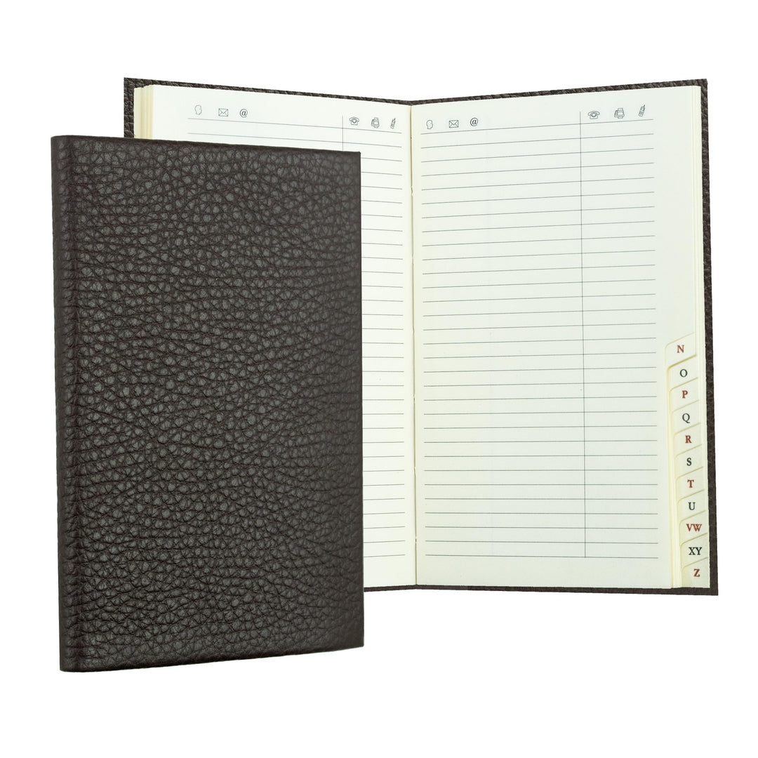DELMON VARONE - Personalisierbares Adressbuch DIN A7 gebunden mit A-Z Register Soft Grain Premium Le