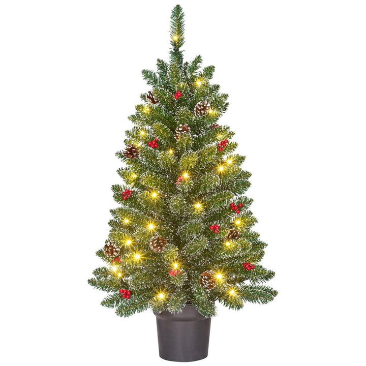 Black Box Trees Creston Künstlicher Weihnachtsbaum im Topf mit LED-Beleuchtung – H90 x Ø50 cm – Grün