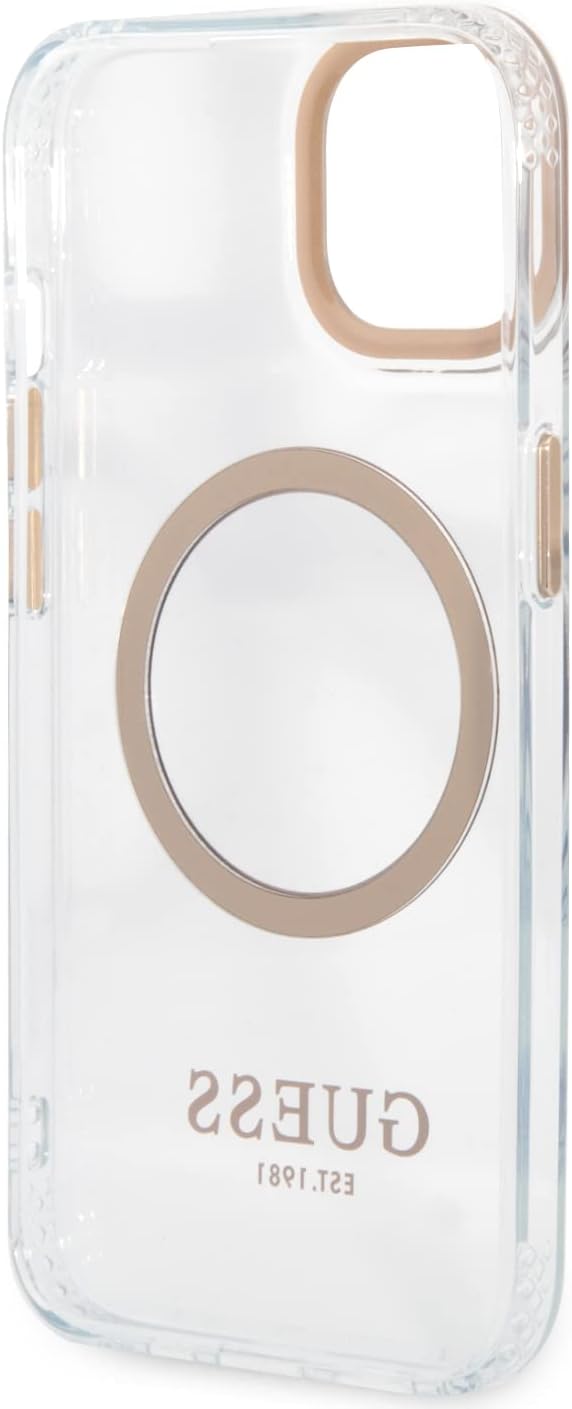 Guess GUHMP13MHTRMD Hülle für iPhone 13 6,1" Gold/Gold Hard case Metal Outline White/Pink Magsafe, W