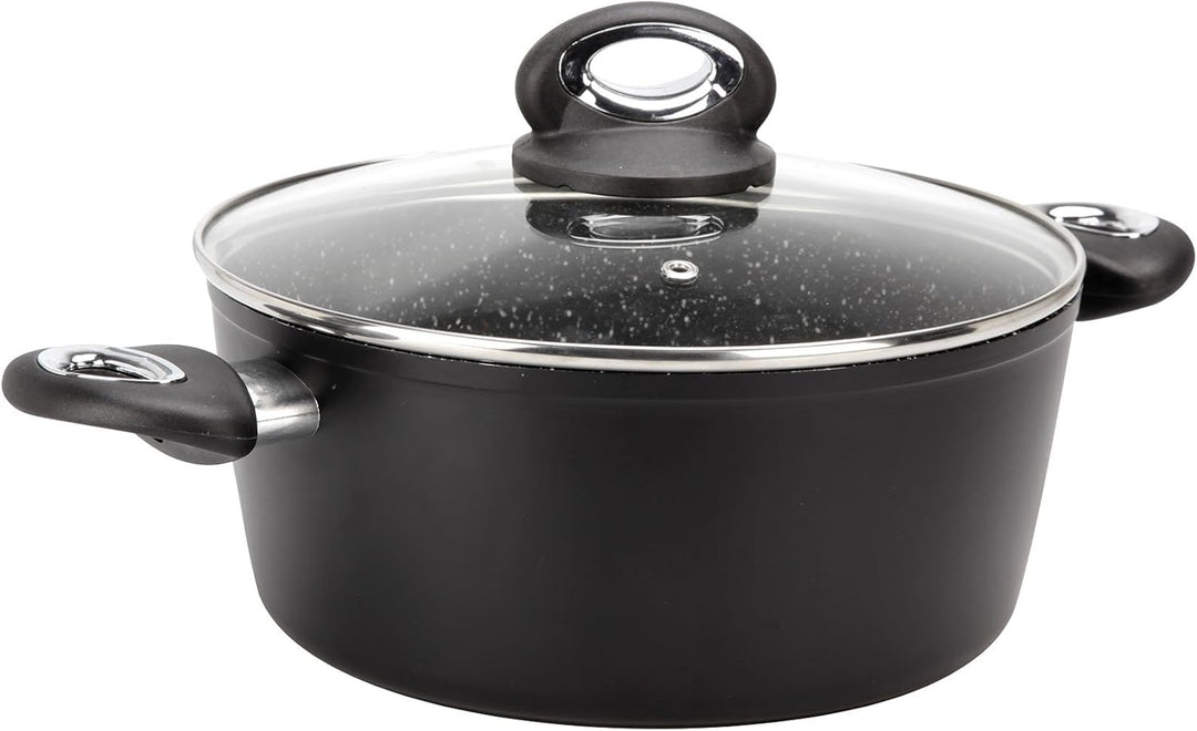 Crealys 520043 Kochtopf Granity, Durchmesser 24 cm, aus geschmiedetem Aluminium, Schwarze Antihaftbe