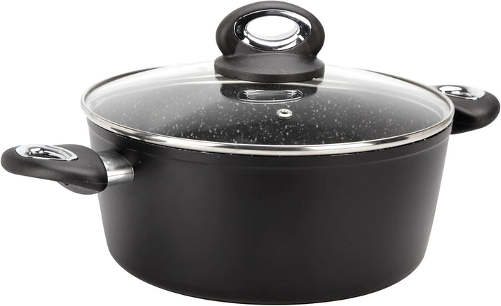 Crealys 520043 Kochtopf Granity, Durchmesser 24 cm, aus geschmiedetem Aluminium, Schwarze Antihaftbe