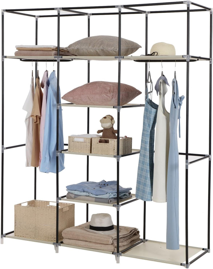 SONGMICS Kleiderschrank, Faltschrank, Stoffschrank, faltbare Garderobe mit 2 Kleiderstange, 175 x 15