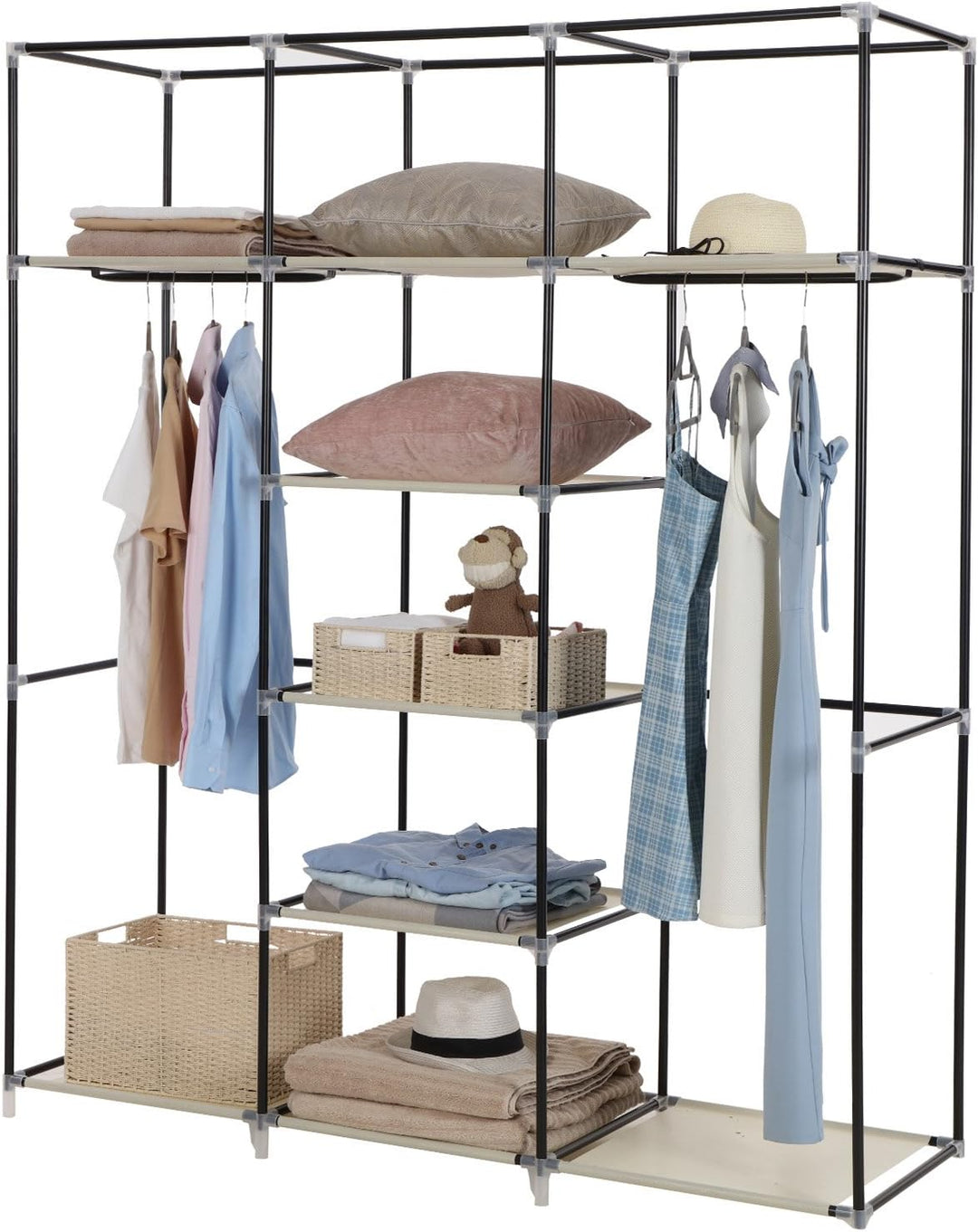 SONGMICS Kleiderschrank, Faltschrank, Stoffschrank, faltbare Garderobe mit 2 Kleiderstange, 175 x 15