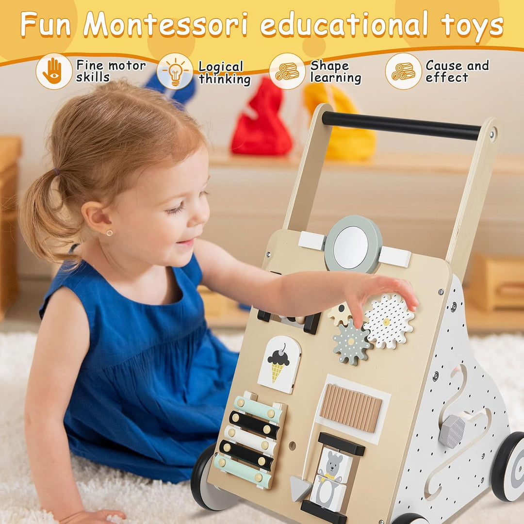 Lauflernwagen Baby,Aus Holz | Mit Activity,9 In 1 Lauflernhilfe Mit Montessori Spielzeug Multifunkti