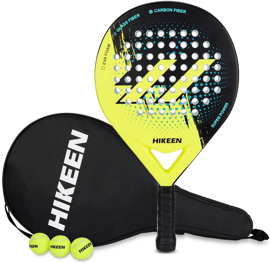 Padelschläger Erwachsene Padel Racket aus Carbon Glasfaser mit Tennisbällen für Teenager Anfänger Fo