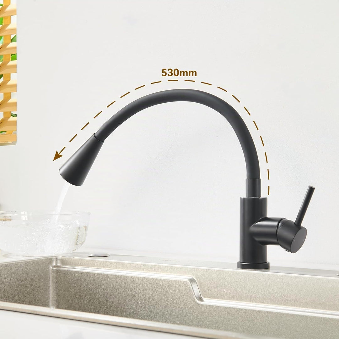 Wasserhahn Küche Schwarz mit Flexibler Auslauf 360° Drehbar, Schwarz