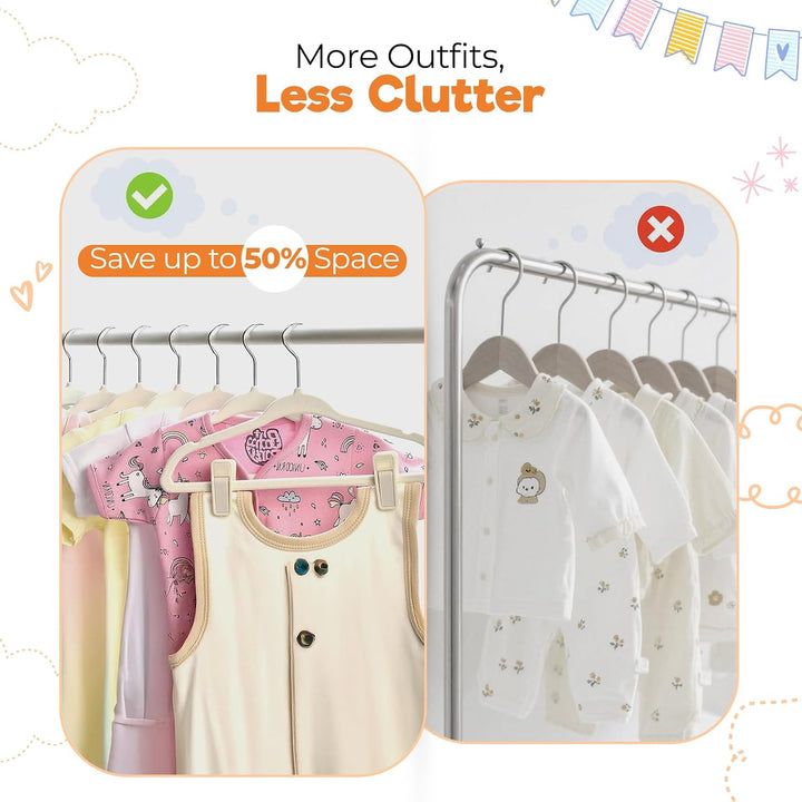 Unisex-Kinderzimmer-Schrank-Organizer-Set, 30 x Samt-Kleiderbügel für Babykleidung mit 8 Trennwänden