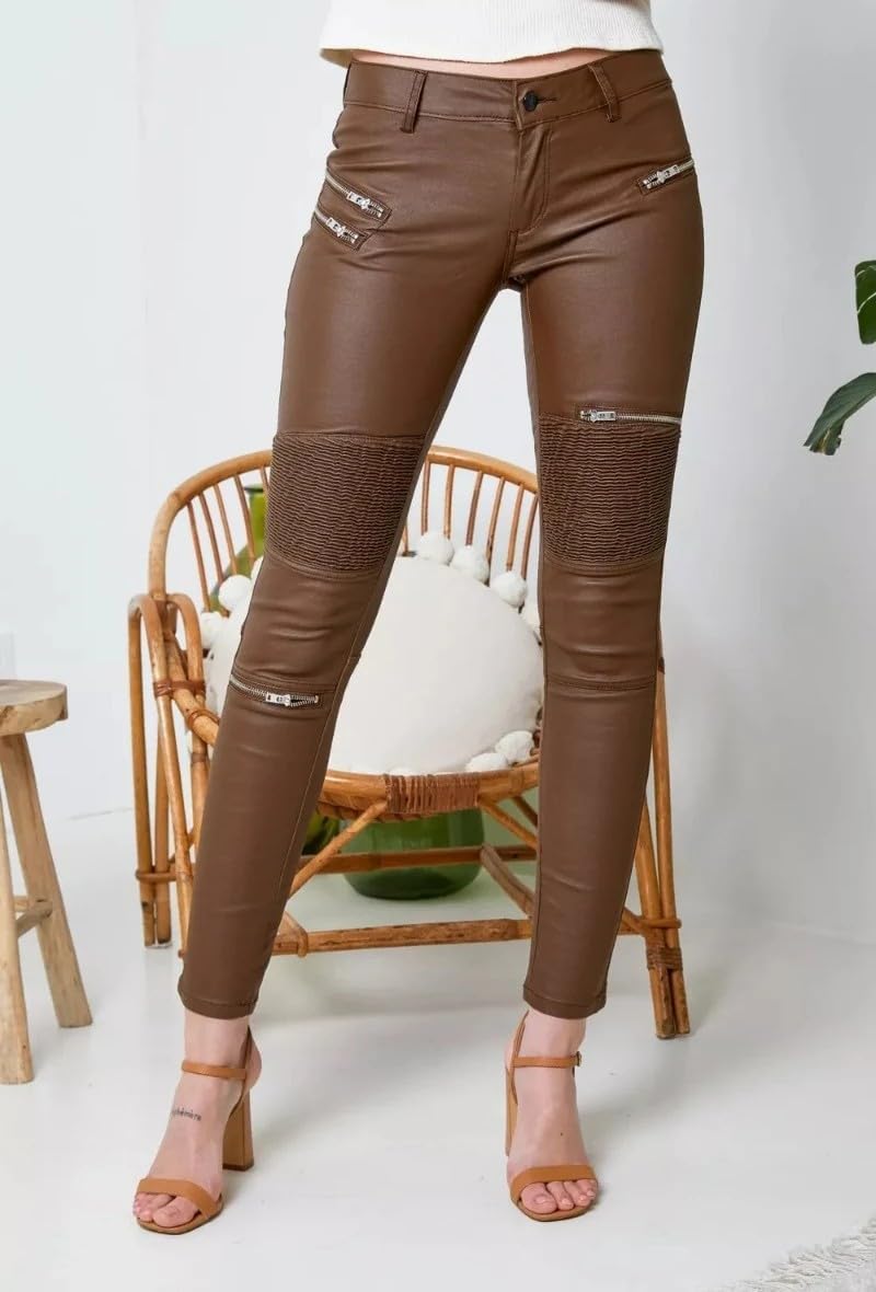 Crazy Lover Damen Kunstleder Leder Look Hosen Damen Biker Stretch Coated S Dark Brown, S Dark Brown
