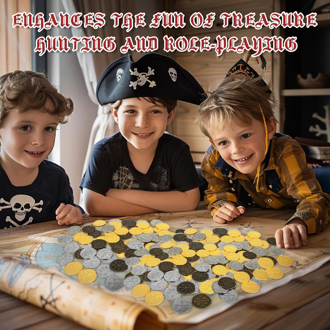Byhoo 100 Pcs Metall Piraten Token Münzen Set, Realistische Schatz Spanisch Währung Münzen für Pirat