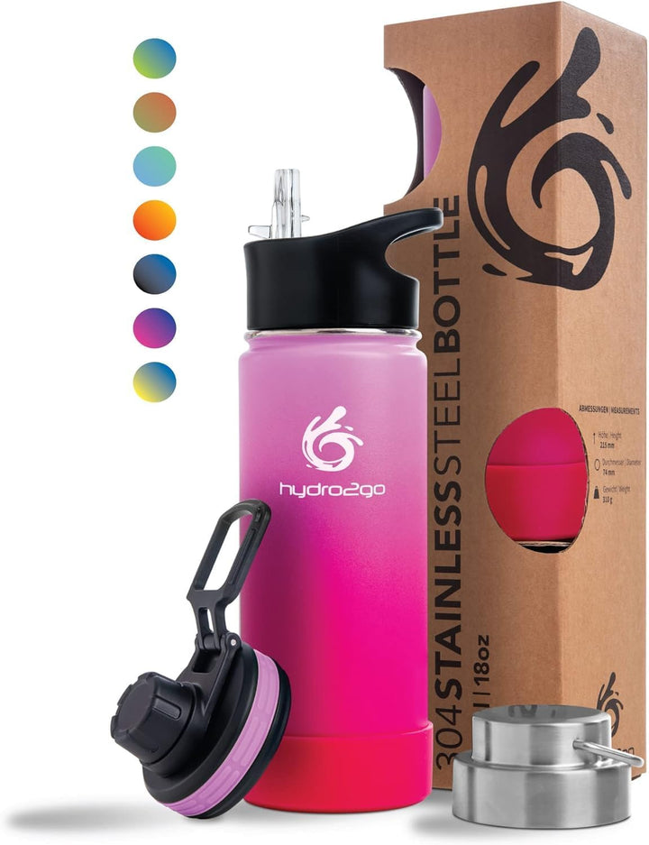 hydro2go Edelstahl Trinkflasche – BPA-freie Isolierflasche für Kinder, Schule, Sport & Outdoor – Häl