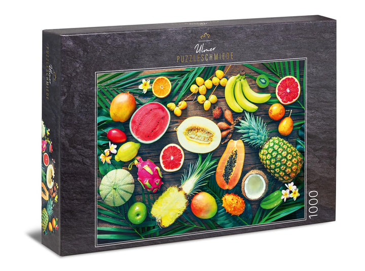 Ulmer Puzzleschmiede - Puzzle „Bunte Obst-Kiste“ - Klassisches 1000 Teile Puzzle zum Thema Essen – F