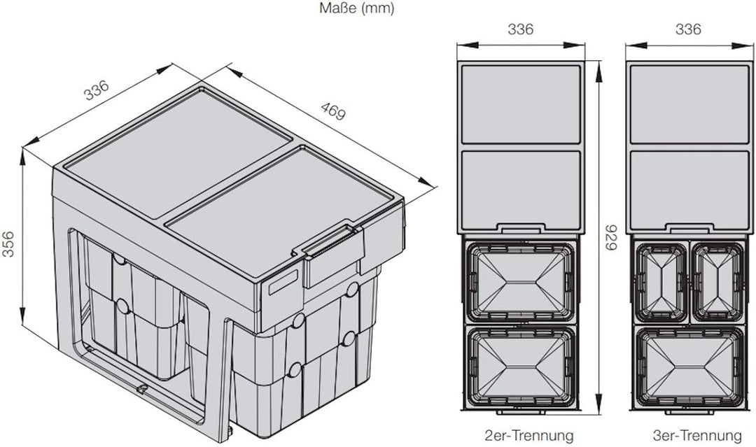 SO-TECH® Abfalltrennsystem WASTEBOY 3-fach (1 x 16L und 2 x 7L) ab 400 mm Türbreite mit Teleskop-Beh