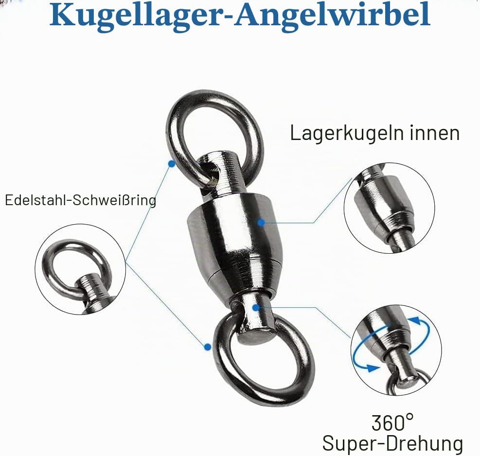 Ball Bearing Wirbel Geschweisst Ringe, Wallerwirbel Meereswirbel Salzwasserfest Spaltring Angelausrü
