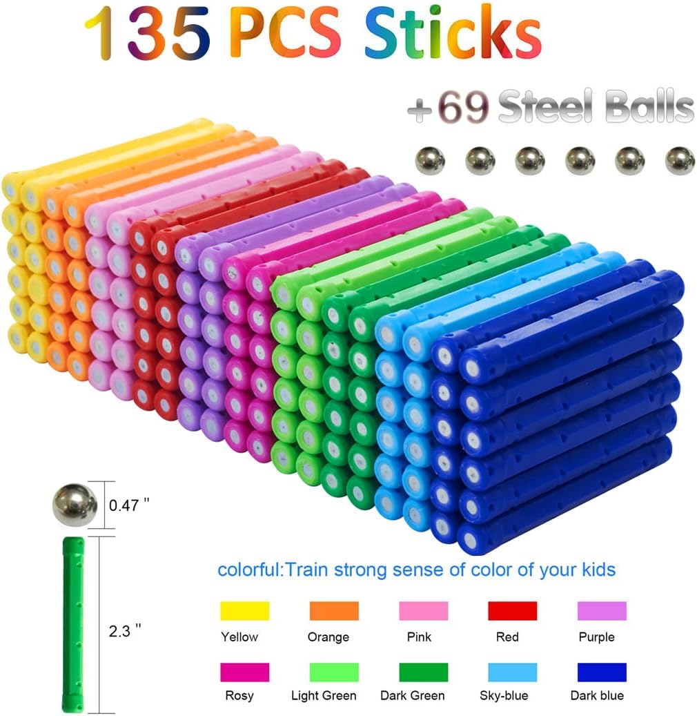 Beicarin 204 Stück Magnetische Bausteine, Spielzeug, Magnet Lernspielzeug, Magnetblöcke, Stapelspiel