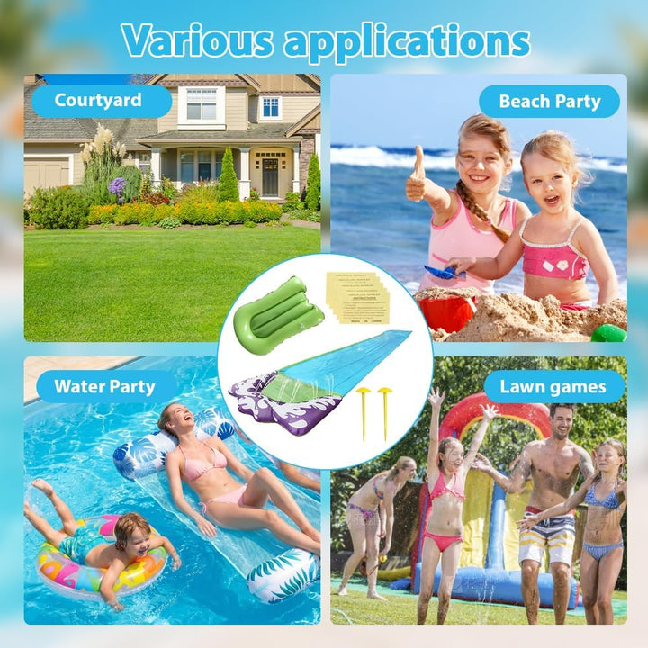 Wasserrutsche,188in x 27in (480 x 70 cm) Wasserrutsche Garten für Kinder mit 1 Bodyboards, Wasserspi
