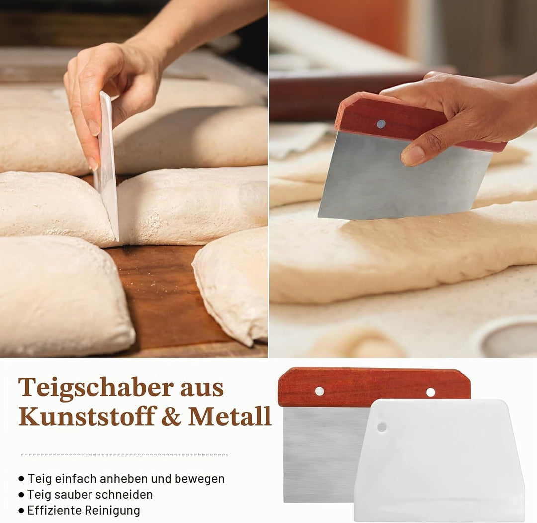 Banneton Brotgärkörbchen-Set für Sauerteigbrotbacken: 23cm runde &amp; 25cm ovale Rattan-Gärkörbchen mit