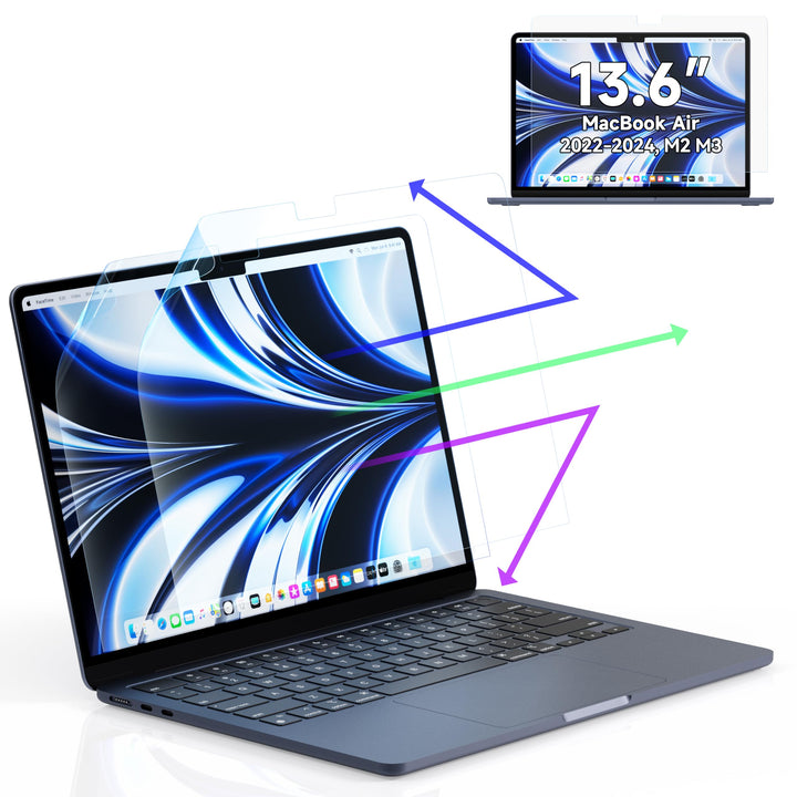 2 Stück Displayschutzfolie für MacBook Air 13,6 Zoll (2022 – 2024, M2, M3 Chip) A2681 A3113, Blaulic