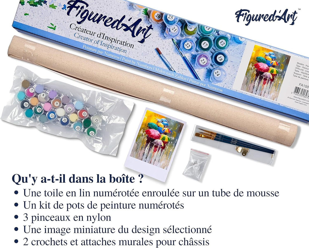 Figured'Art Malen Nach Zahlen Erwachsene Schirme im Regen - Paint by Numbers Basteln DIY Bastelset 4