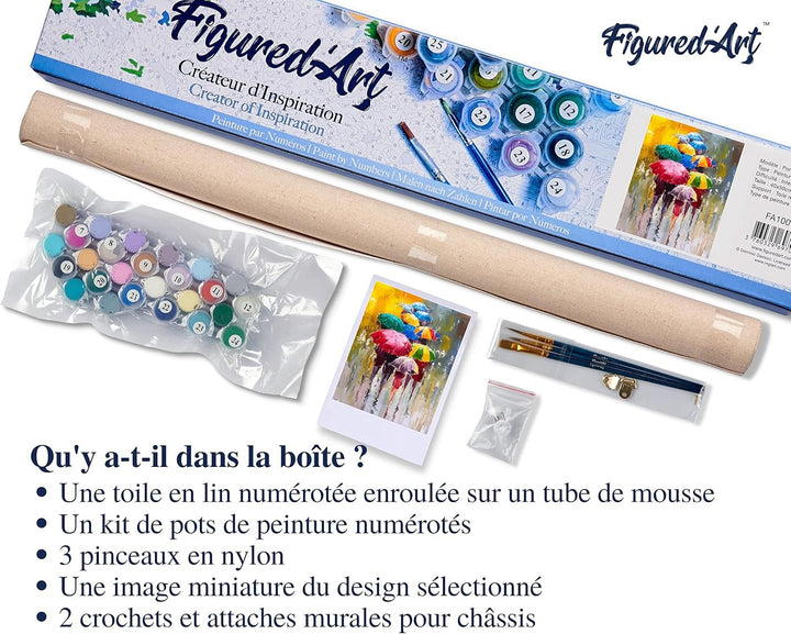 Figured'Art Malen Nach Zahlen Erwachsene Schirme im Regen - Paint by Numbers Basteln DIY Bastelset 4