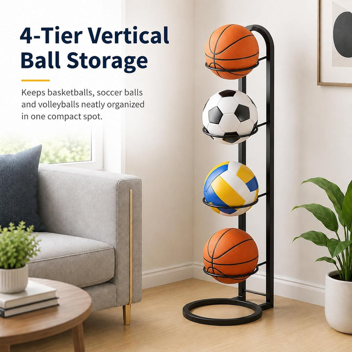 GOOGO 4 Stufiger Ballständer, Metall Basketball Ständer Herausnehmbare, Vertikale Ball Aufbewahrung,