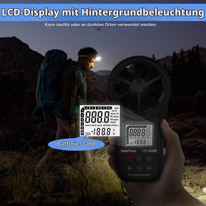 Anemometer windmesser, digitales Windgeschwindigkeitsmessgerät, Windgeschwindigkeit/Windkühlung, Win