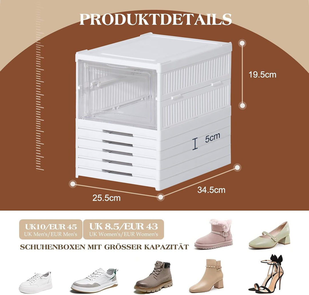 SQUADO Schuhaufbewahrungsbox, transparent, 6 Etagen, zusammenklappbar, Organizer für Schuh-/Schuhauf