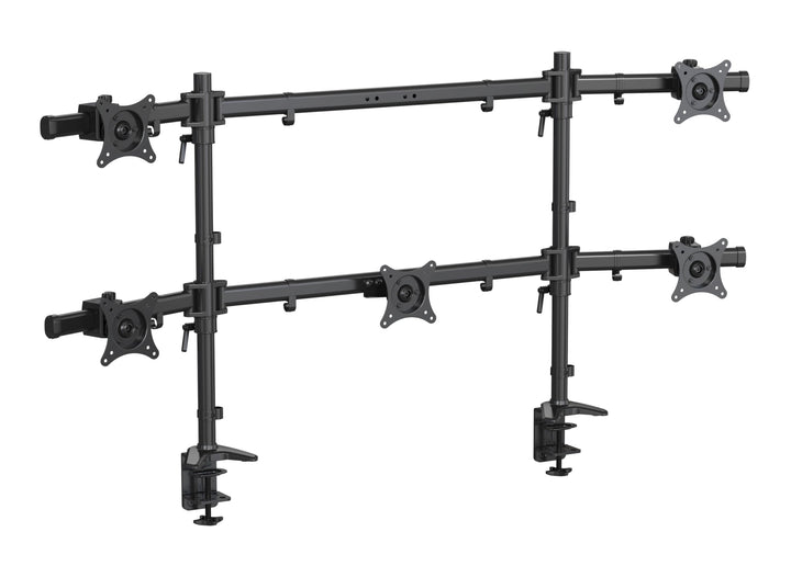 HFTEK Monitorhalterung für 5 Monitore: Oben 27–32" (bis 8 kg/Arm), unten 15–27" (Mitte bis 12 kg). H