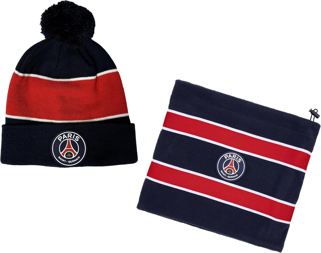 PARIS SAINT-GERMAIN Set Mütze + Halswärmer Fleece PSG – Offizielle Kollektion, blau, Einheitsgrösse