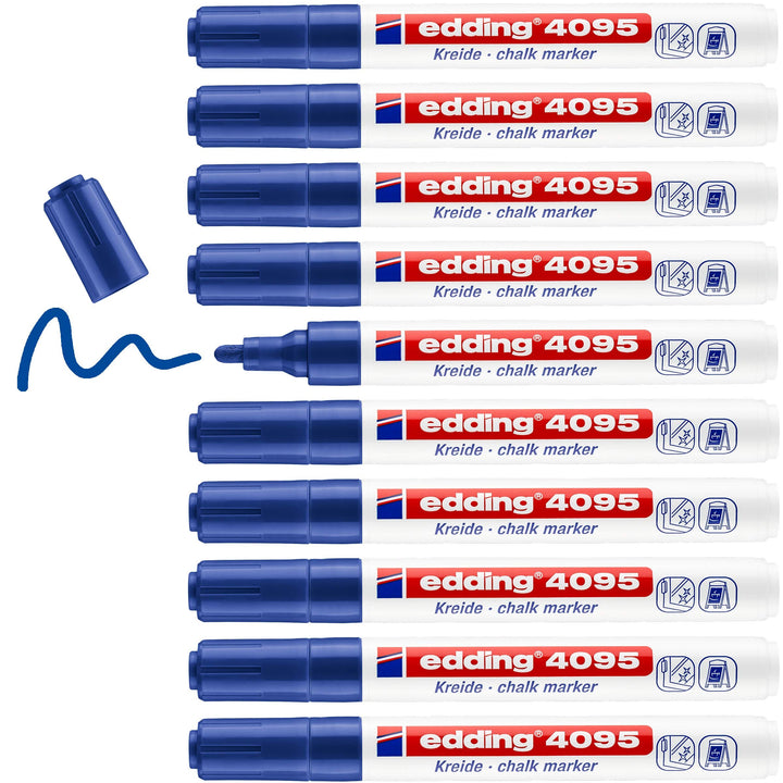 edding 4095 Kreidemarker - blau - 10 Kreidestifte - Rundspitze 2-3 mm - Kreidestift für Tafel abwisc