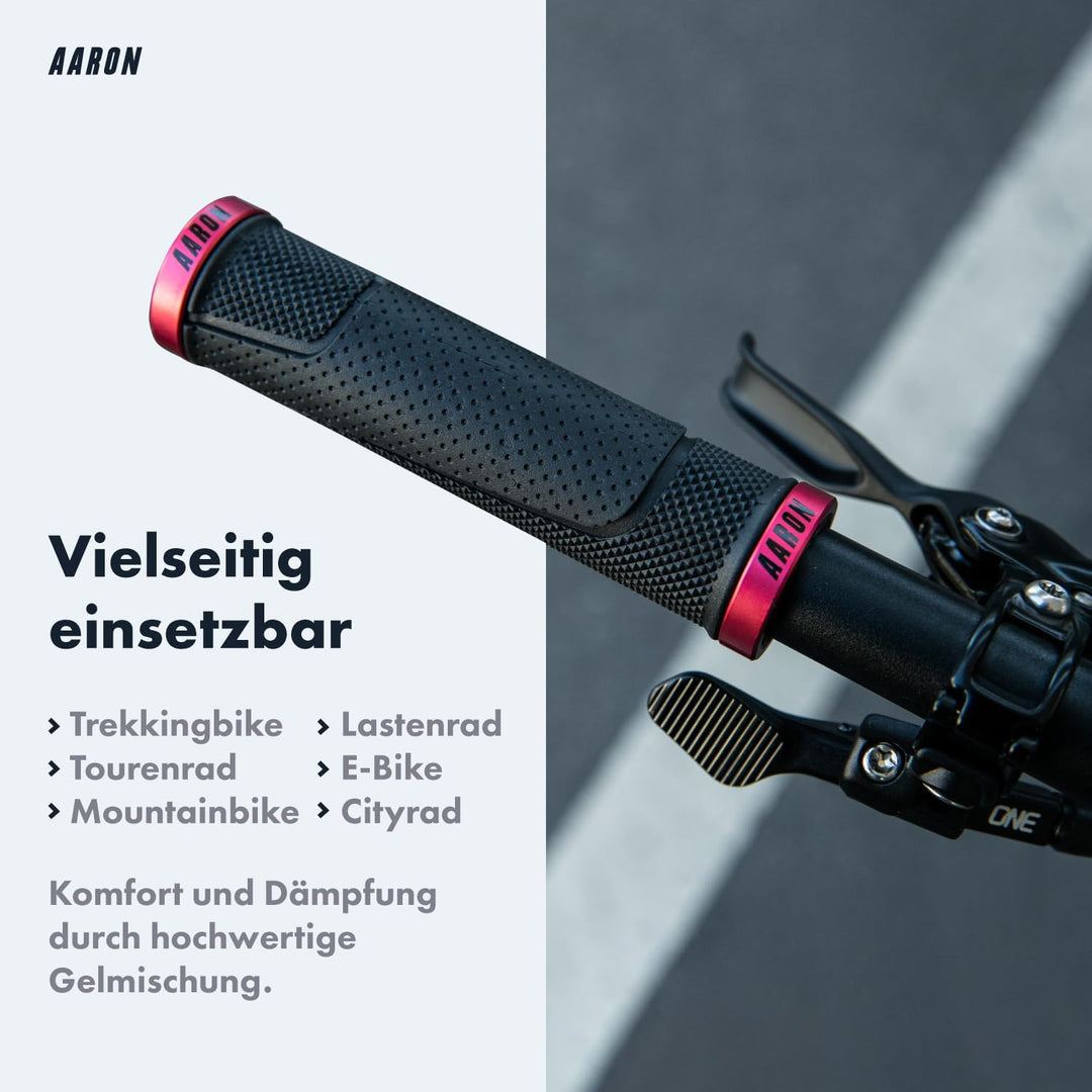 AARON MTB Fahrradgriffe mit Gel Auflagefläche - Lenkergriffe aus rutschfestem Gummi inkl. Lenkerendk