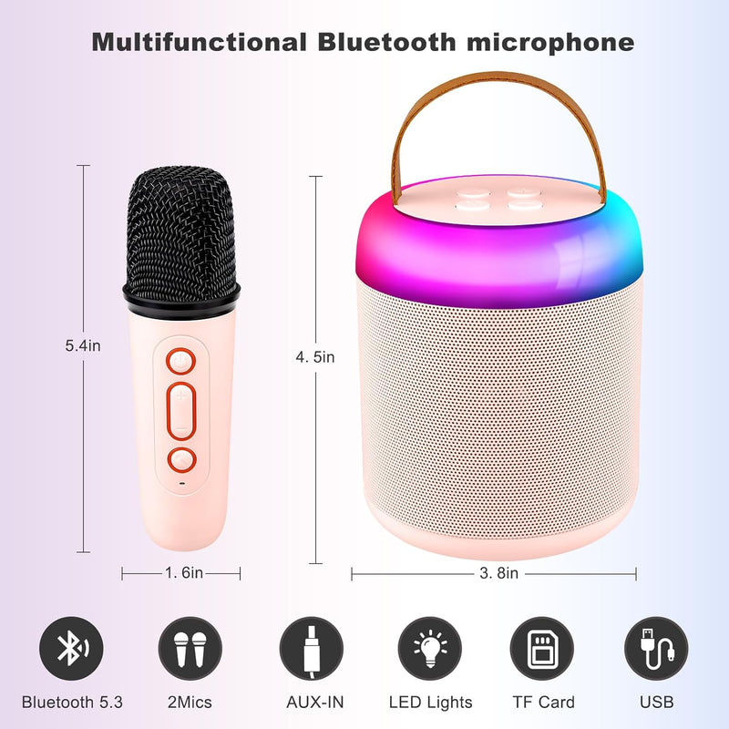 Amouhom Karaoke Maschine für Kinder/Erwachsene, Tragbarer Mini Bluetooth Lautsprecher mit 2 Kabellos