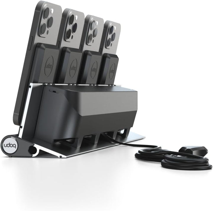 udoq 400 Ladestation für iPhone und AirPods, hochwertiges Design 4mm Aluminium, Lightning Kabel, Sil