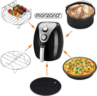 Monzana Heissluftfritteuse Zubehör 8tlg. Fritteuse Set inkl. Brotbackkorb 3,6L Pizzapfanne Silikonpf