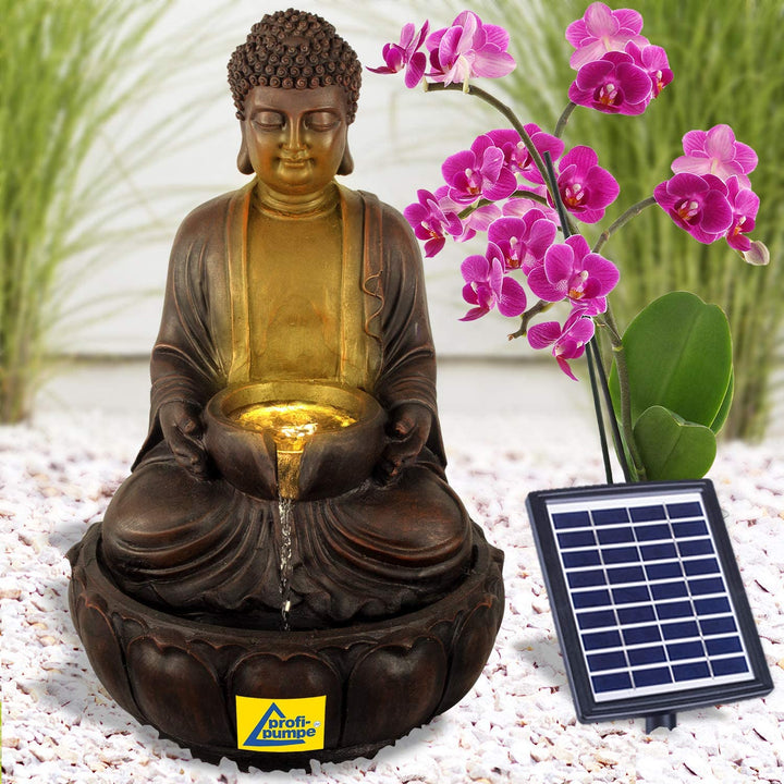 Solar Gartenbrunnen Brunnen Solarbrunnen Zierbrunnen Wasserfall Zhen Kraft-Quelle lichtgrau Gartenle