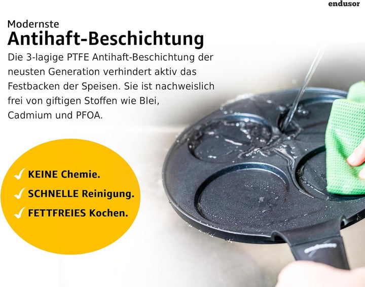 endusor Pancake Pfanne Spiegeleipfanne - Ø26cm mit [PowerShield]-Beschichtung | Induktion Ceran Gas
