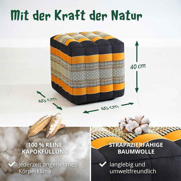 livasia Würfelkissen quadratisch, Sitzhocker mit organischem Kapok, Sitzpouf, Lagerungswürfel vierec