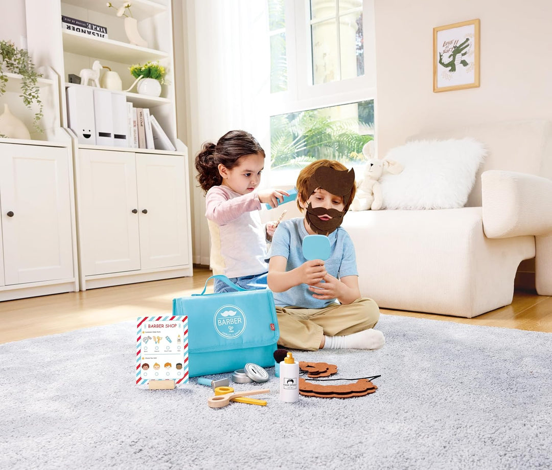 Hape Friseur-Set - Friseur Spielzeug & Rollenspielset, mit realistischem Friseurzubehör, Filzhaar un