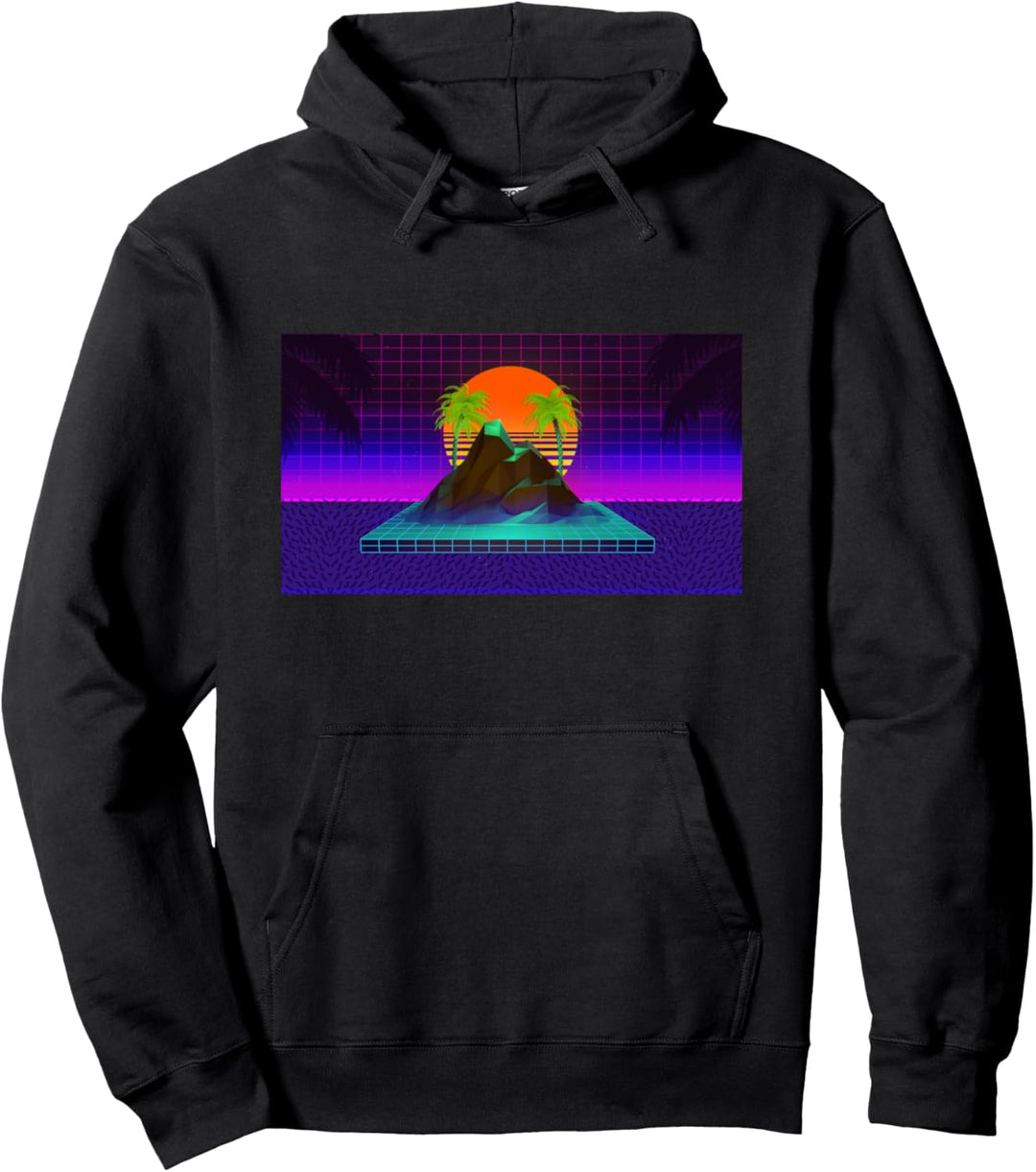Retro Sunset Mountains Orange Purple Black Green Pullover Hoodie