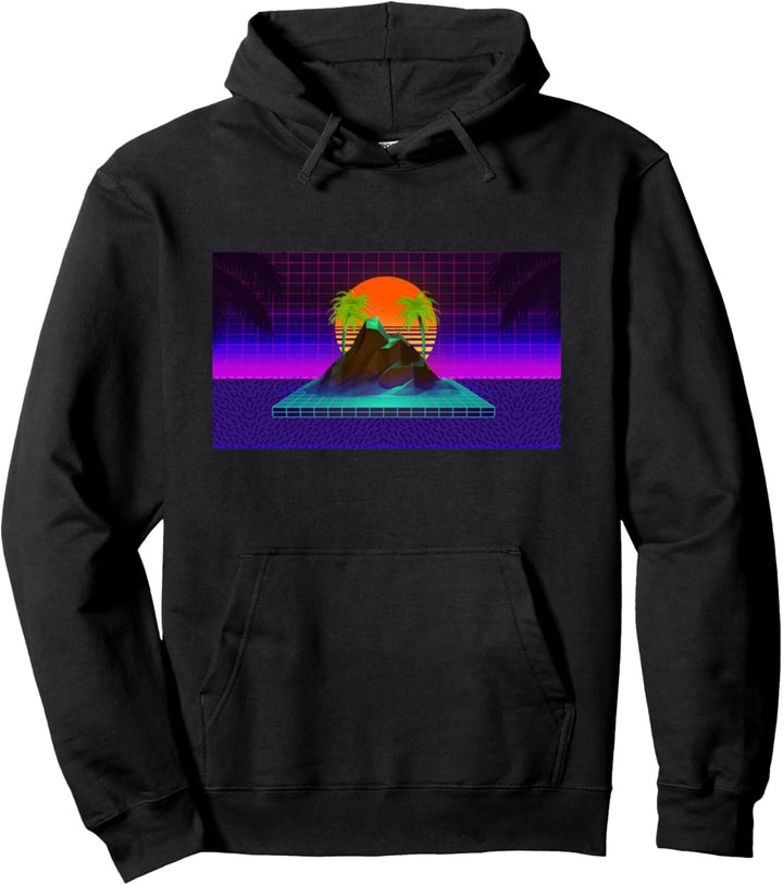 Retro Sunset Mountains Orange Purple Black Green Pullover Hoodie