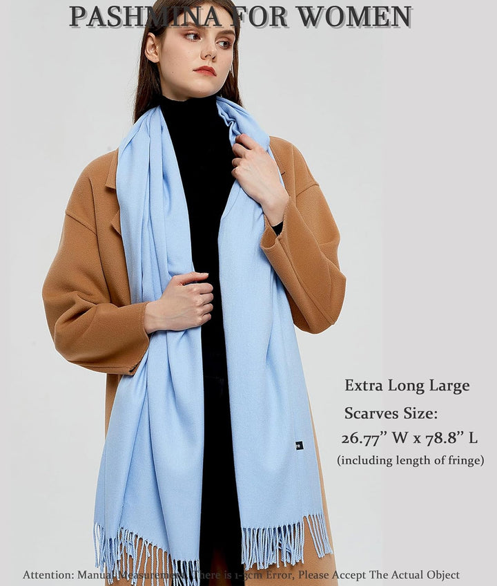 Pashmina Schals und Wraps Schals für Damen Hochzeit Party Winter Warme Lange Solid Color Himmelblau,