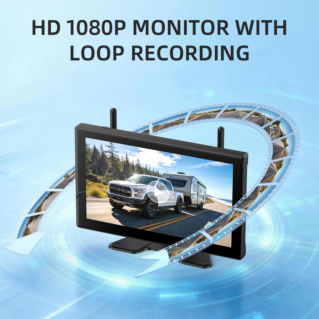 4 Magnetisch Solar Touchscreen Rückfahrkamera Kabellos, HD1080P, 9'' Loop Aufnahmemonitor, kabellose