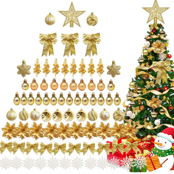 Weihnachtsbaum Deko,Christbaumschmuck Weihnachtskugeln,88 Stück Gold Weihnachtsbaumschmuck mit Weihn