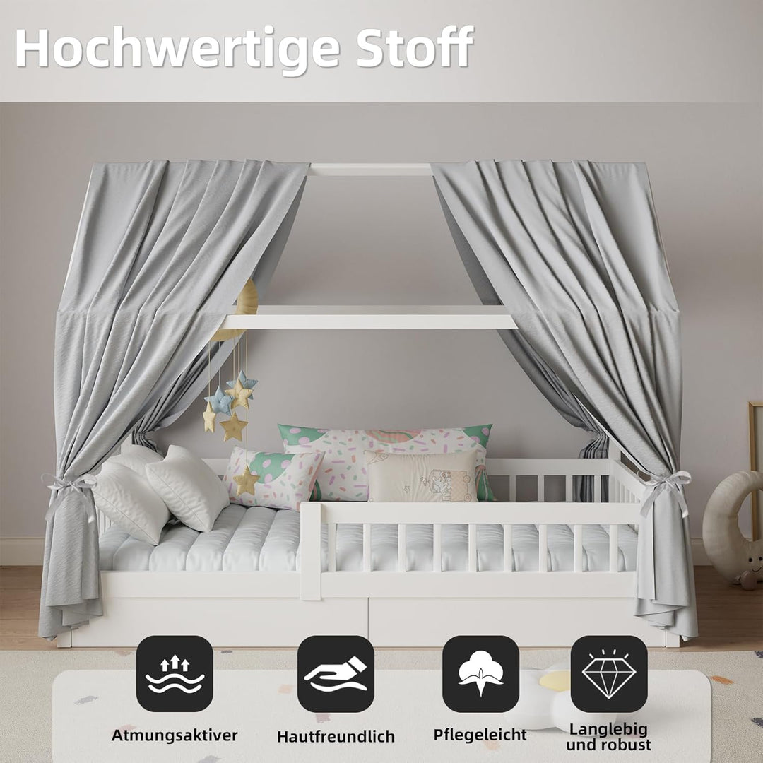 Hausbett Himmel in 5 Farben, 2er Set Betthimmel Hausbett aus weichem Baumwollstoff, Stoffhimmel für